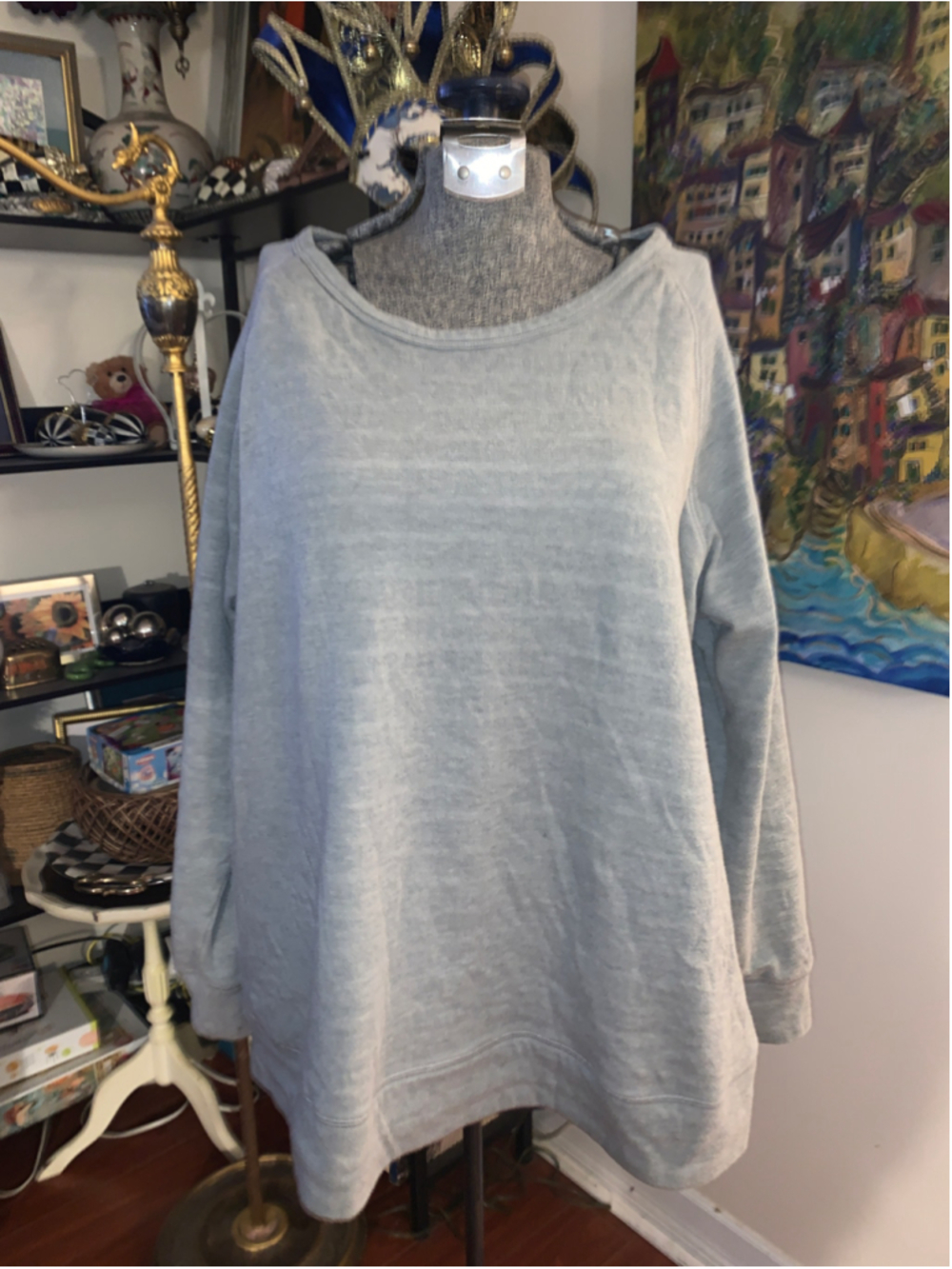 Women's Joe Fresh Striped Sweatshirt Grey White Size 1X